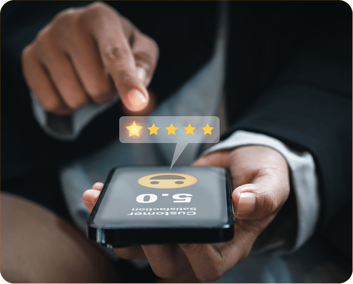 Customer giving a five-star rating on a smartphone